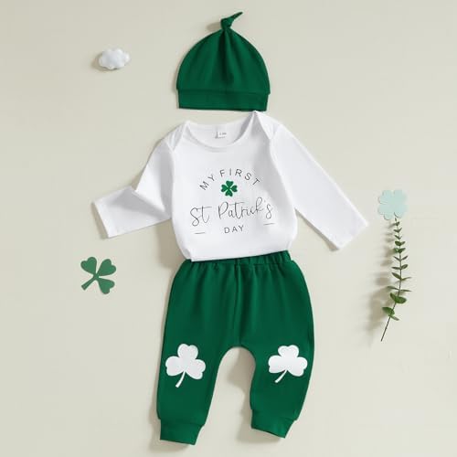 My First St Patricks Day Baby Boy Outfit - Clover Print Romper Pants Set