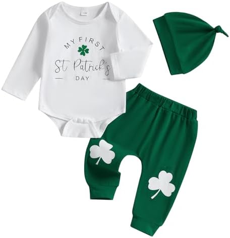 My First St Patricks Day Baby Boy Outfit - Clover Print Romper Pants Set