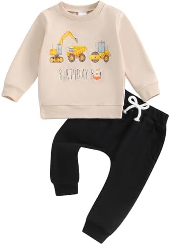 Pudcoco - Excavator Construction Toddler Outfit Set - Construction Kids Clothing