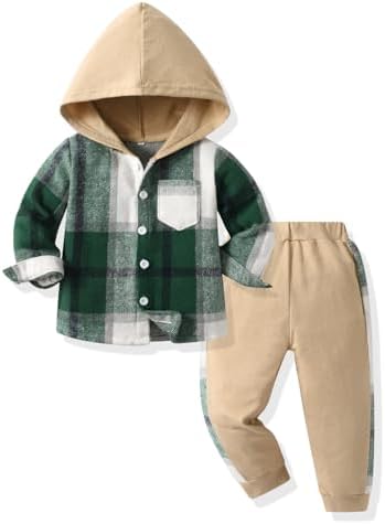 Feidoog Toddler Boys Plaid Hoodie Pjs Set