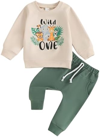 Baby Boy First Birthday Outfit Wild One Crewneck Sweatshirt and Pants