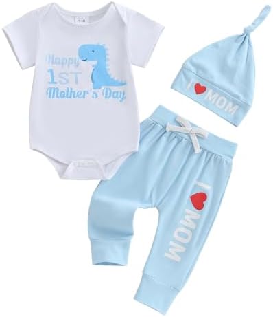 Happy Mothers DayFirst Mothers Day Set with Romper Pants hat for Infants