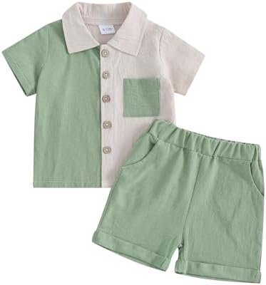 FOMOYUU Toddler Boys Button Down Summer Set