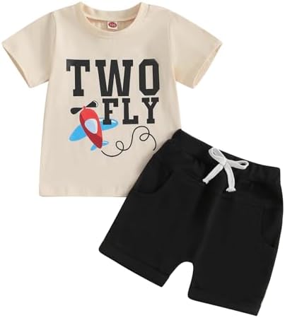 Newbgclo Toddler Airplane Letter Print Shorts Set