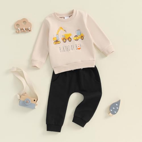 Pudcoco - Excavator Construction Toddler Outfit Set - Construction Kids Clothing