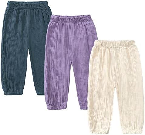 3Packs Cotton Linen Elastic Waist Pants for Kids Summer