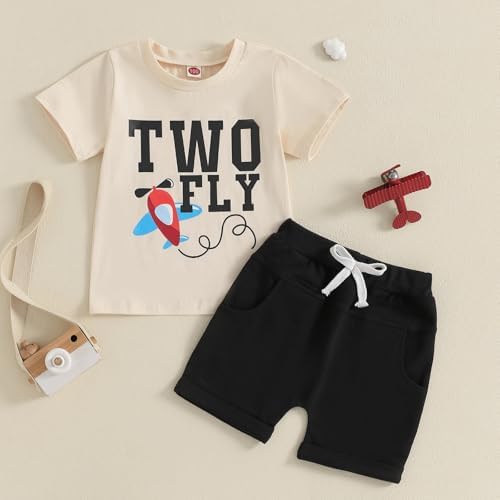 Newbgclo Toddler Airplane Letter Print Shorts Set