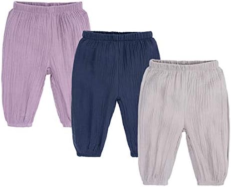 3-Pack Baby Boys Girls Solid Cotton Linen Ankle Pants Ribbed Harem Bloomers
