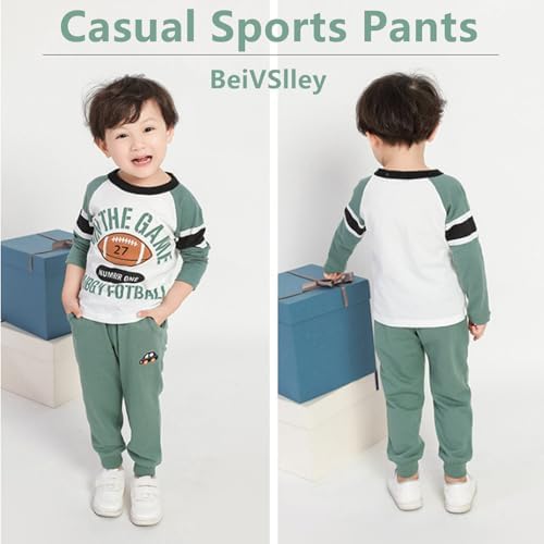 BeiVSlley Baby Boys 3 Pack Cotton Jogger Pants with Cute Embroidery