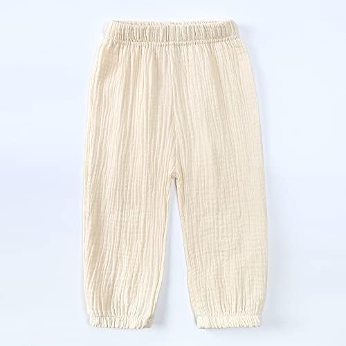 3Packs Cotton Linen Elastic Waist Pants for Kids Summer