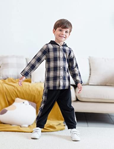 Fuermos Toddler Boys Flannel Lattice Button-Down Hoodie Set - FallWinter Perfectly CozyBundle