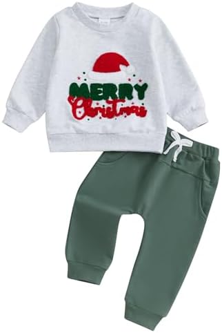Cozy Christmas Sweater Top Pants Set for Baby Boys