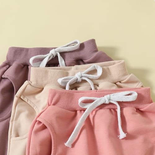 3-Pack Solid Cotton sweatpants for Babies Cute Lightweight