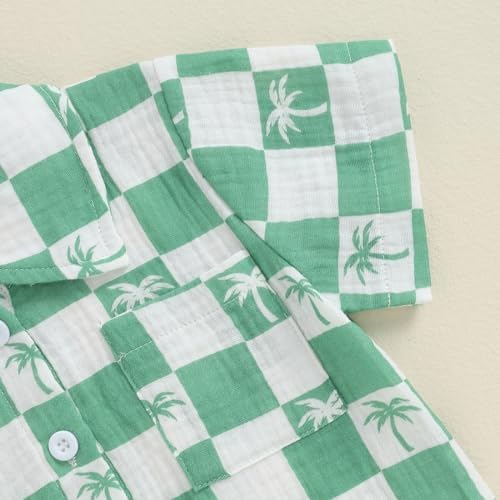 Mandizy Toddler Baby Boy Summer Outfit - Checkered Palm Tree Print 2-Piece Set