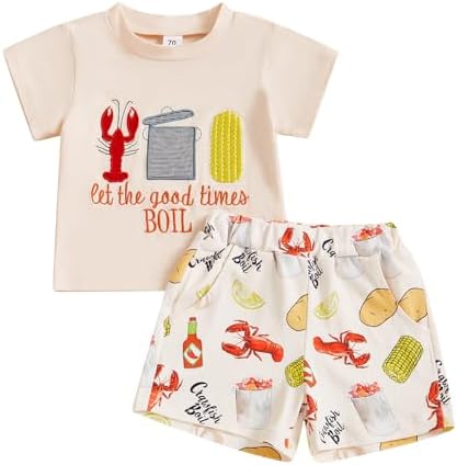 Motlapol Toddler Boy Crawfish Print 2-Piece Set