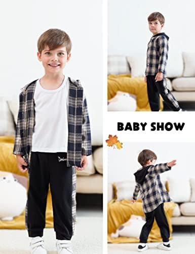 Fuermos Toddler Boys Flannel Lattice Button-Down Hoodie Set - FallWinter Perfectly CozyBundle