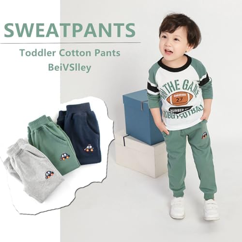BeiVSlley Baby Boys 3 Pack Cotton Jogger Pants with Cute Embroidery