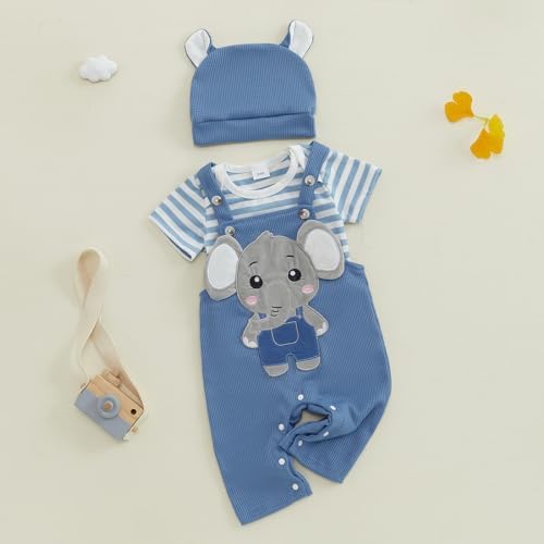 Adorable Baby Boy Toddler Romper Pants Set with Elephant Embroidery