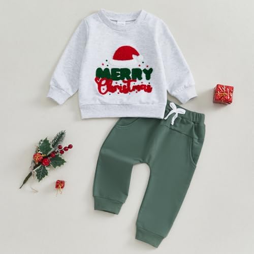 Cozy Christmas Sweater Top Pants Set for Baby Boys