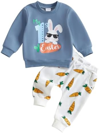 Aopwsrlyi My First Easter Baby Boy Outfit - Soft 95 Cotton 5 Polyester Set