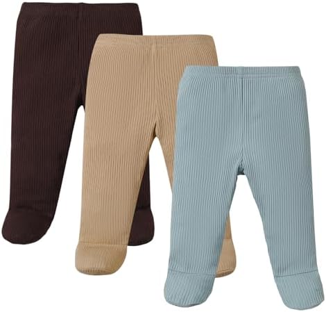 SOBOWO Newborn Footed Pants 3-Pack Solid Ribbed