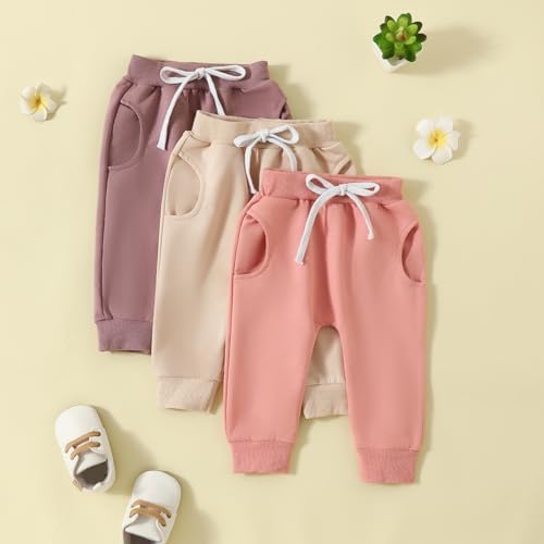 3-Pack Solid Cotton sweatpants for Babies Cute Lightweight