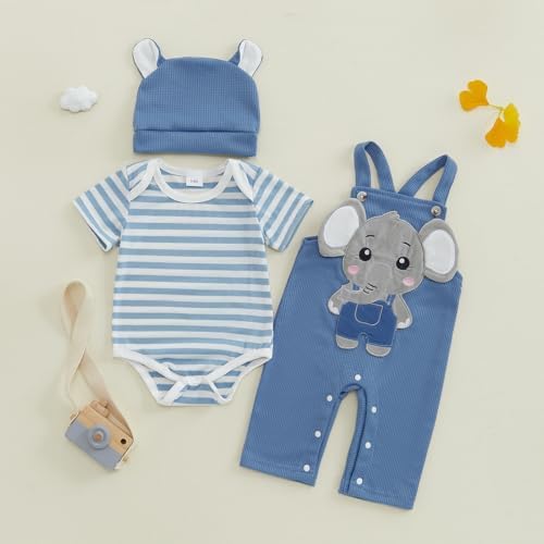 Adorable Baby Boy Toddler Romper Pants Set with Elephant Embroidery