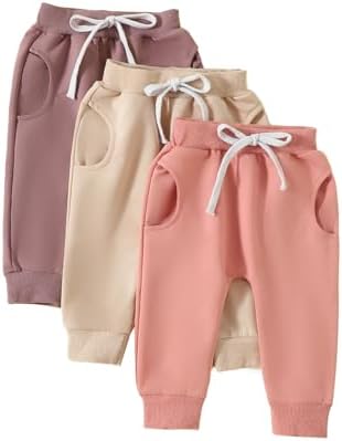 3-Pack Solid Cotton sweatpants for Babies Cute Lightweight