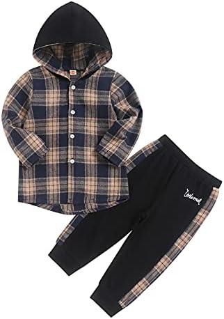 Fuermos Toddler Boys Flannel Lattice Button-Down Hoodie Set - FallWinter Perfectly CozyBundle