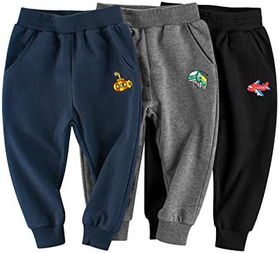 GFQLONG 3-Pack Cotton Joggers for Toddler Boys