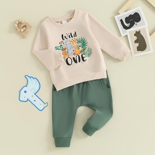 Baby Boy First Birthday Outfit Wild One Crewneck Sweatshirt and Pants