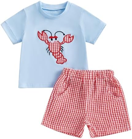 Lobster Crab Embroidery Short Set for Babies