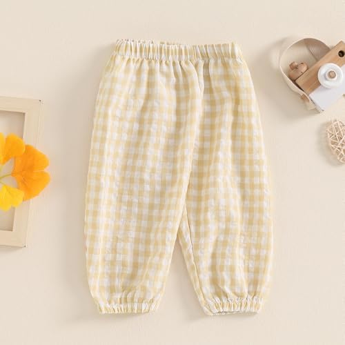TUSFTAY 50 Cotton Elastic Plaid Pants for Kids