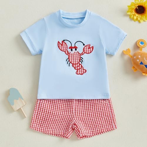 Lobster Crab Embroidery Short Set for Babies
