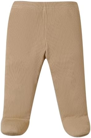 SOBOWO Newborn Footed Pants 3-Pack Solid Ribbed