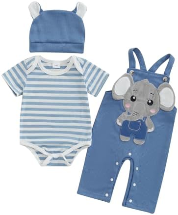 Adorable Baby Boy Toddler Romper Pants Set with Elephant Embroidery