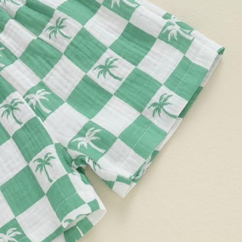 Mandizy Toddler Baby Boy Summer Outfit - Checkered Palm Tree Print 2-Piece Set