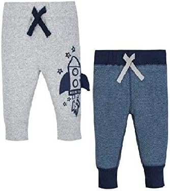 Gerber Baby Boy 2-Pack Organic Cotton NavyGray Rocket Ship Pants 3-9M