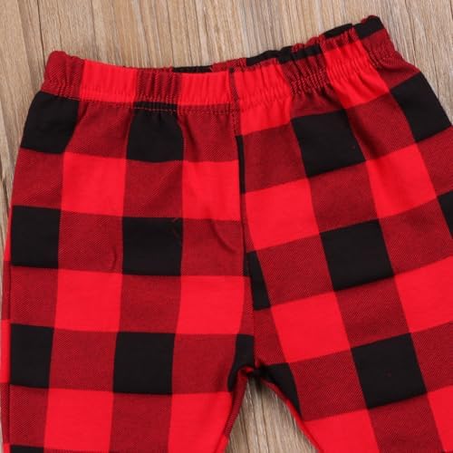 Andannby Toddler Red Black Cotton Plaid Check Pants Long comfy for boys