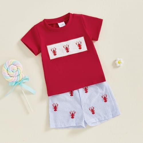 Kiluex Soft Toddler Boys Summer Outfit with Embroidered Strioe Pattern