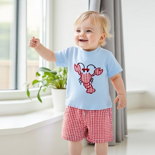 Lobster Crab Embroidery Short Set for Babies