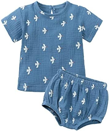 MYGBCPJS Toddler Boys Girls Cotton Linen Shirt Shorts Set 2Pcs