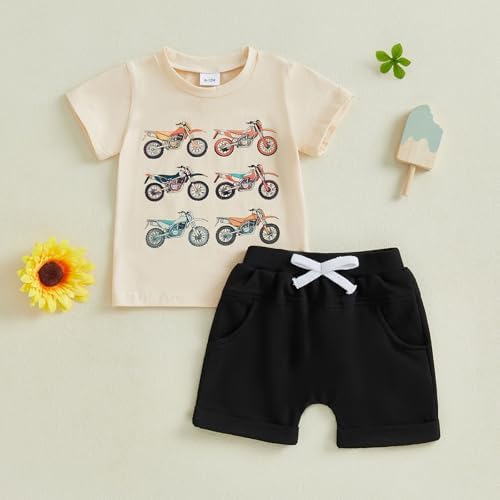 Cool Motorcycle Print Short Set for Boys Ages 3-5