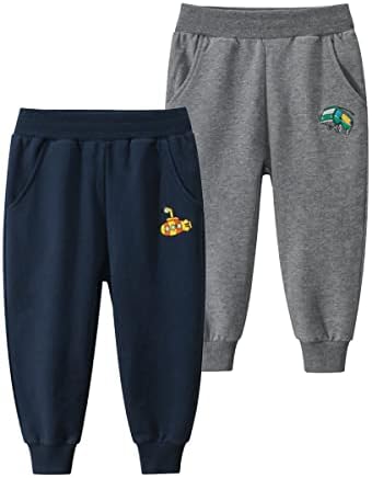 GFQLONG 3-Pack Cotton Joggers for Toddler Boys