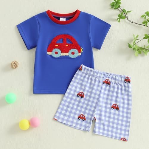 Baby Boy Clothes - Tractor Embroidery T-Shirt Plaid Shorts Set