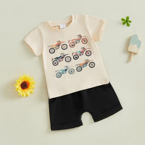 Cool Motorcycle Print Short Set for Boys Ages 3-5
