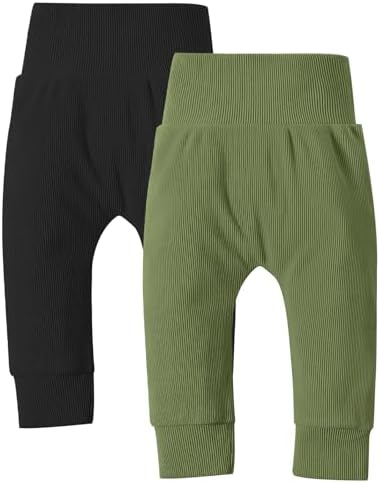 Kionio 2-Pack Elastic Waist Newborn Jogger Pants for Boys