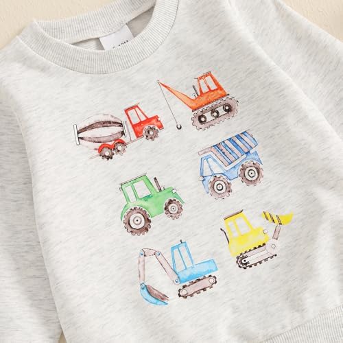 Pudcoco Toddler Boy Fall Winter Construction Truck Excavator Outfit Set