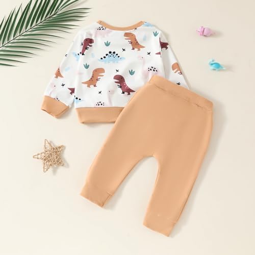 Douhoow Baby Boy 2Pcs Fall Outfits Dinosaur Print Sweatsuit Pants Set Toddler Clothes