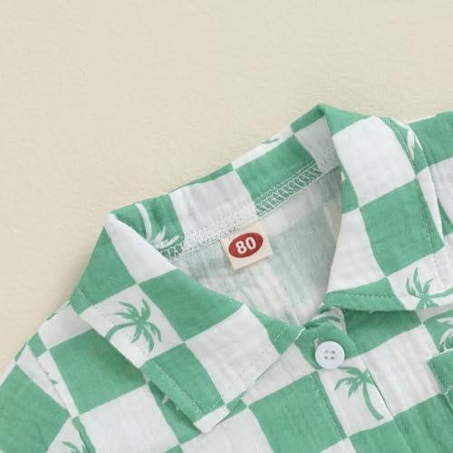 Mandizy Toddler Baby Boy Summer Outfit - Checkered Palm Tree Print 2-Piece Set